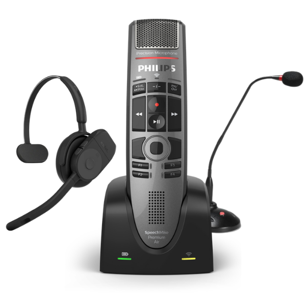 Speech recognition microphones for medical dictation including Philips SpeechMike and headsets