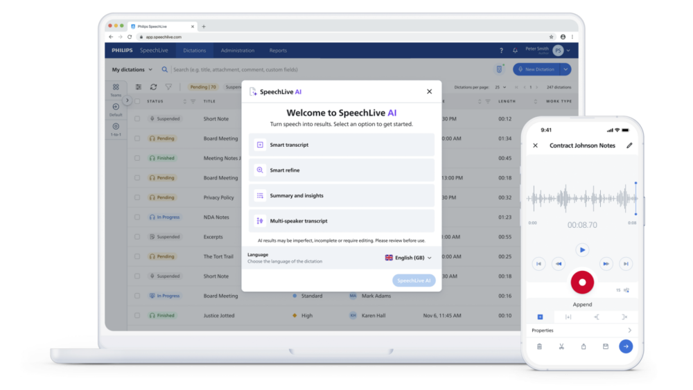 Placeholder for SpeechLive AI Speech Recognition software screenshot