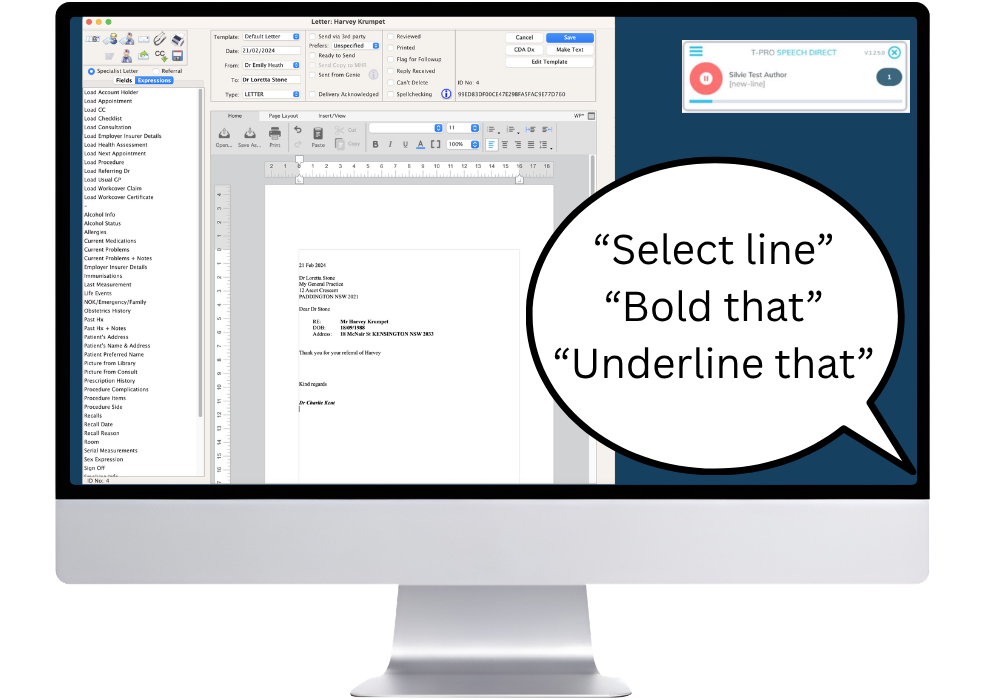 Speech Direct AutoText for reusable clinical wording