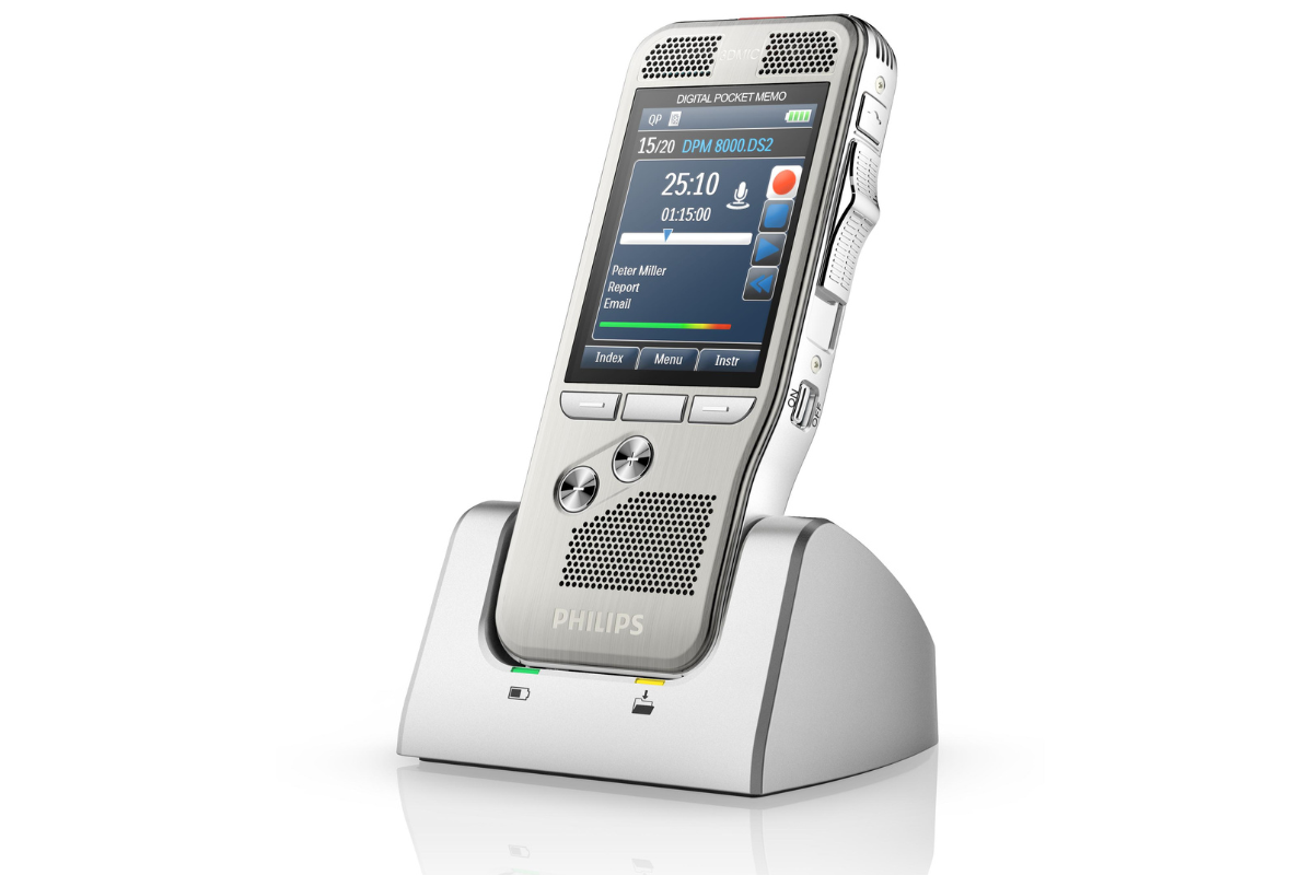 Dictation recorder accessories including docking stations, cables, power supplies and recorder consumables
