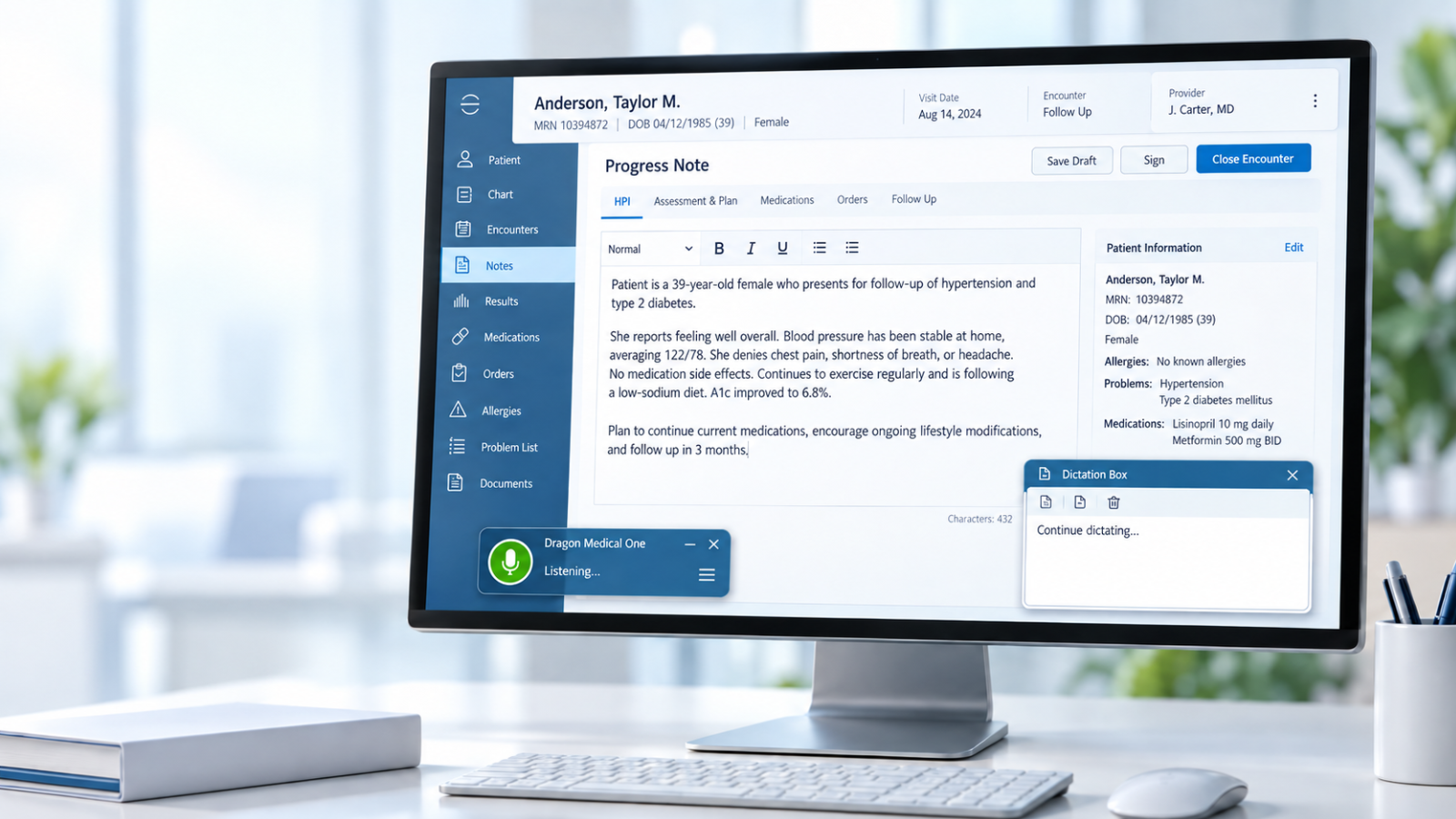 Dragon Medical One clinical dictation using real-time medical speech recognition