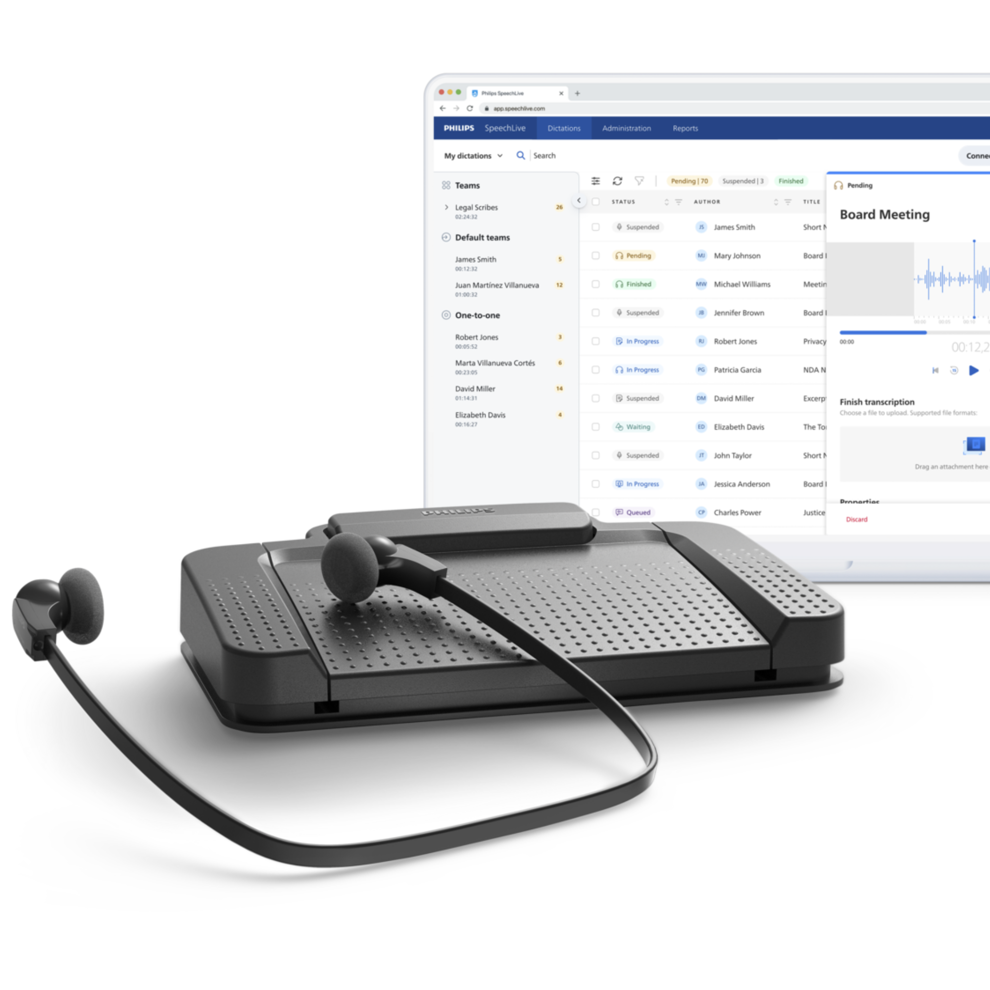 Philips foot controls for hands-free dictation transcription and review in SpeechLive