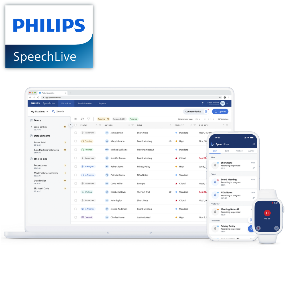 SpeechLive Enterprise cloud dictation workflow compared with SpeechExec Enterprise on-premise workflow