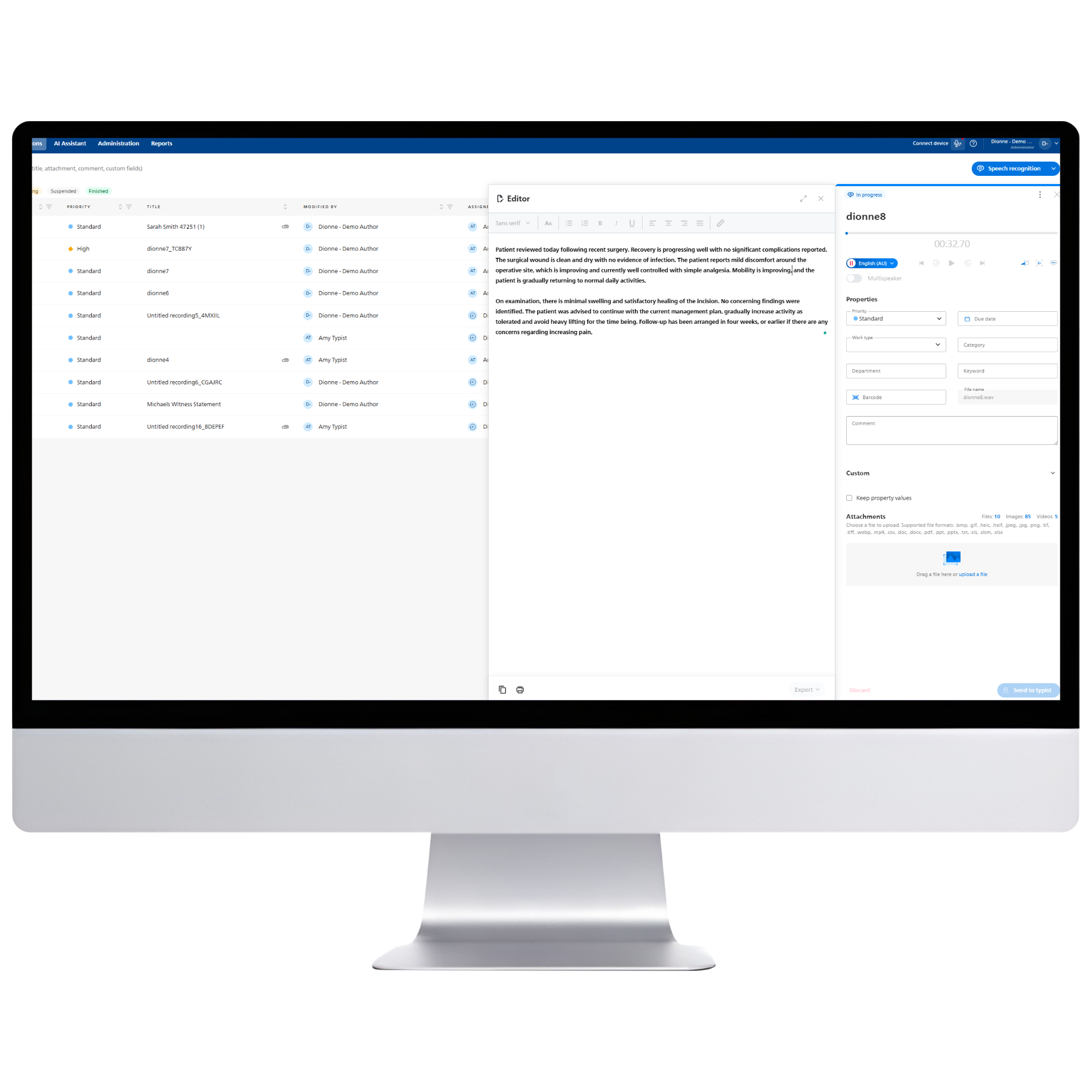 Real-time speech recognition in the SpeechLive Browser Recorder with retained audio