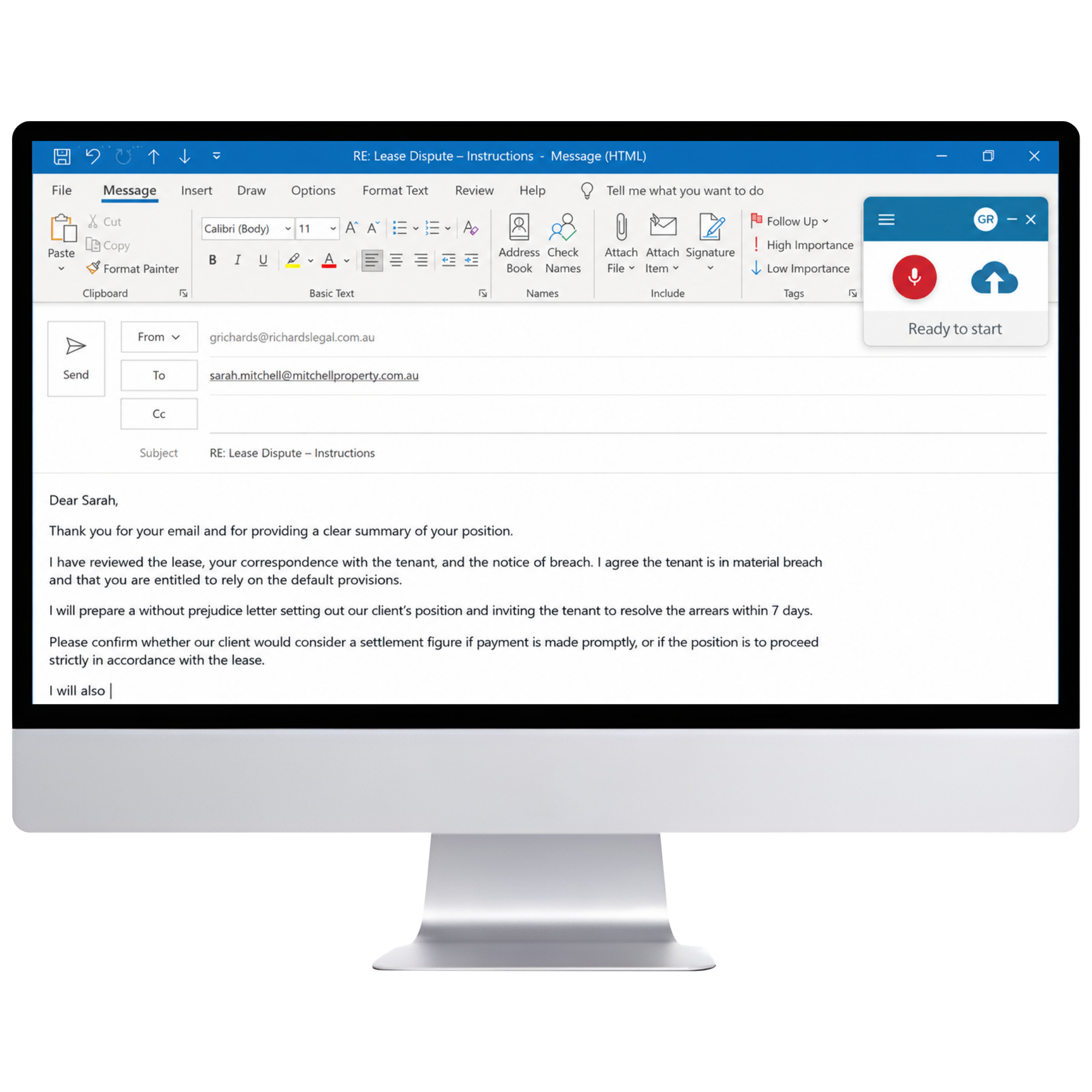 SpeechLive Desktop App performing real-time speech recognition at the cursor