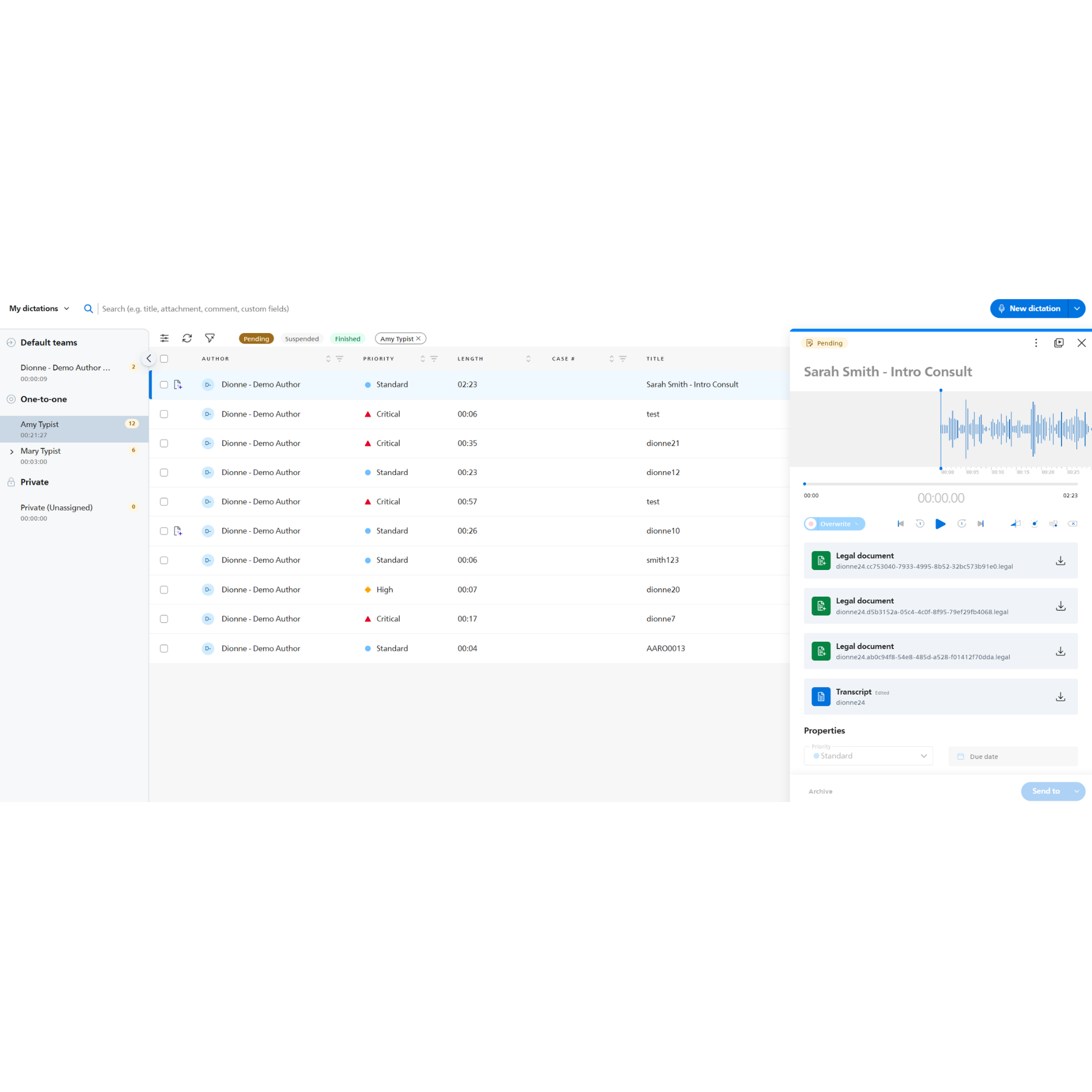 SpeechLive workflow interface for documentation review