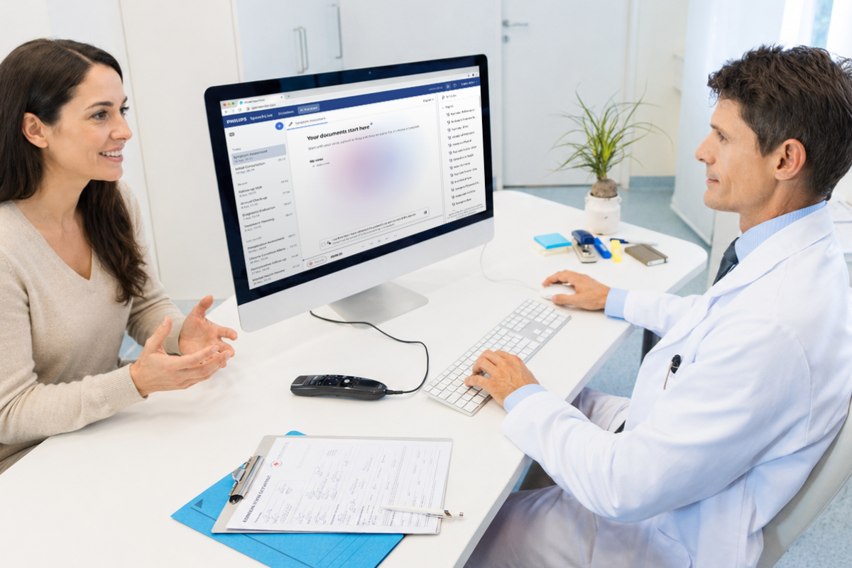 Philips SpeechMike Premium conversation mode for desk-based AI documentation capture