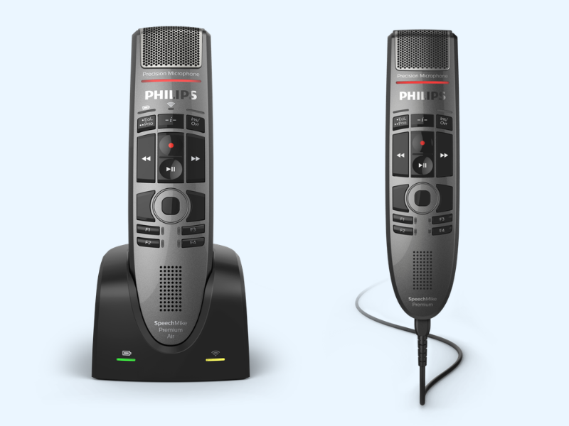 Handheld dictation microphone for speech recognition software