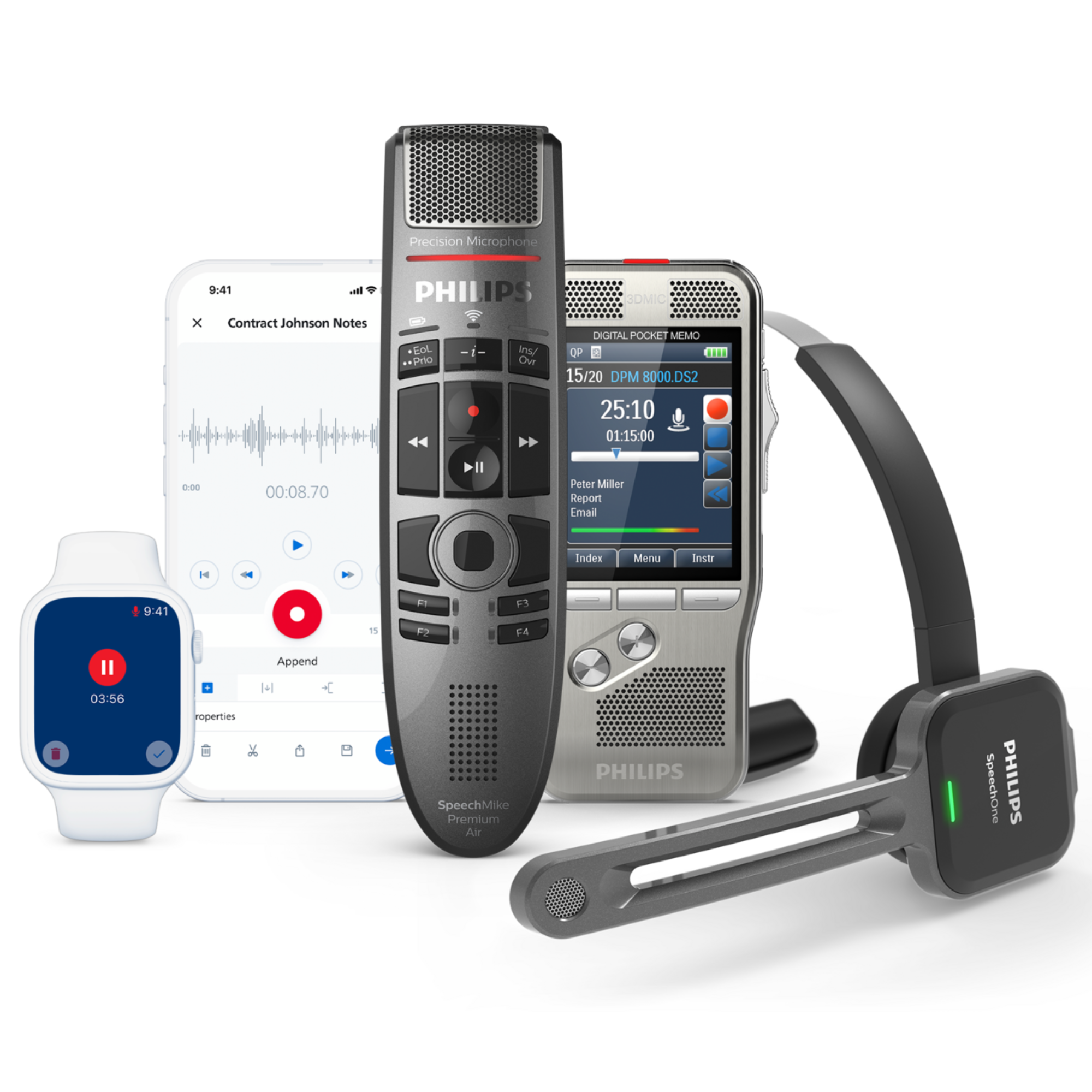Speech recognition microphones and recorders for Dragon Medical One