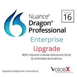 Dragon Professional v16 Enterprise VLA UPGRADE from Dragon Professional Group v15. Supported in Australia by VoiceX.