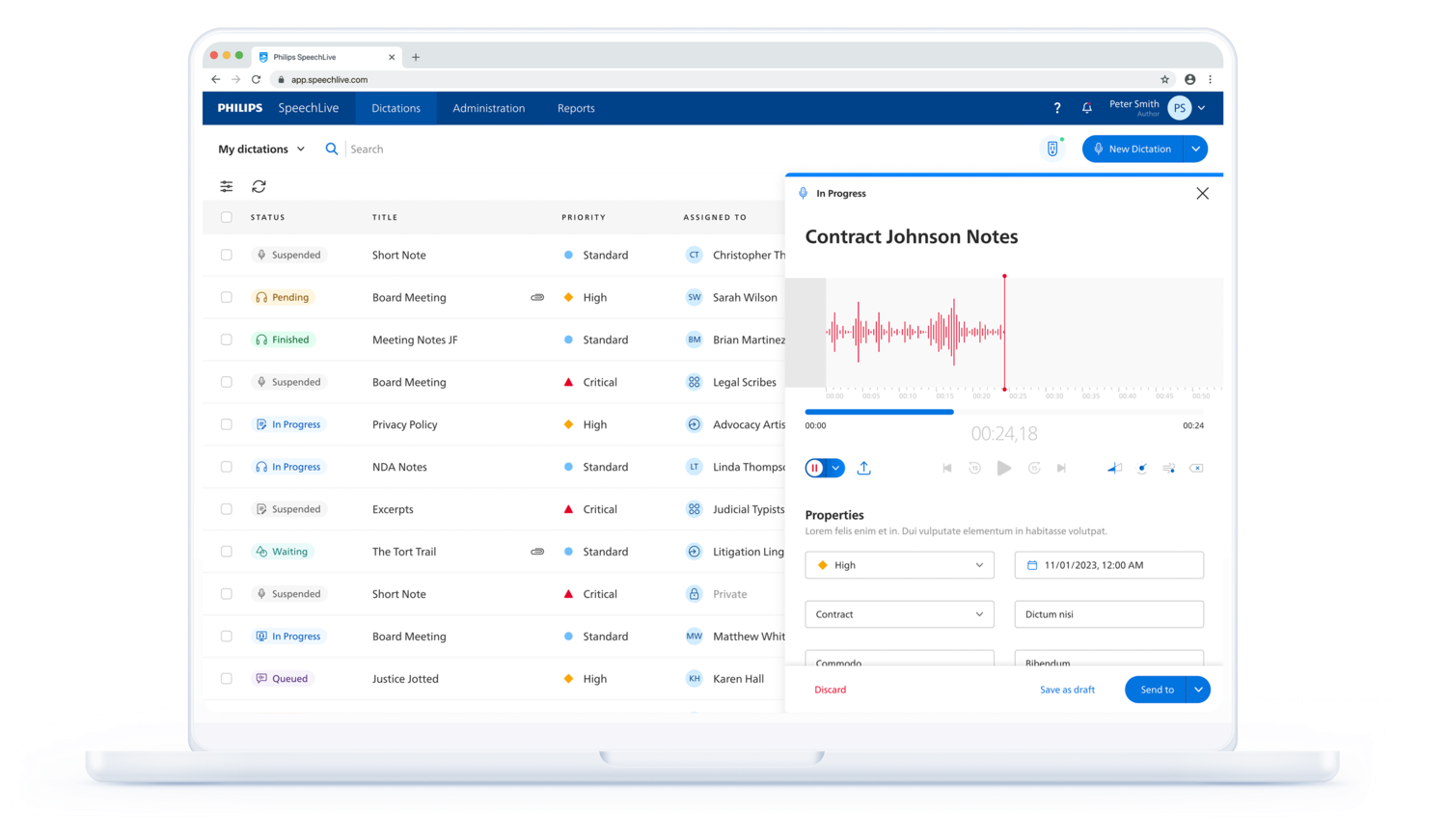 Submit dictation to SpeechLive for automatic transcription in the background by Dragon Medical One