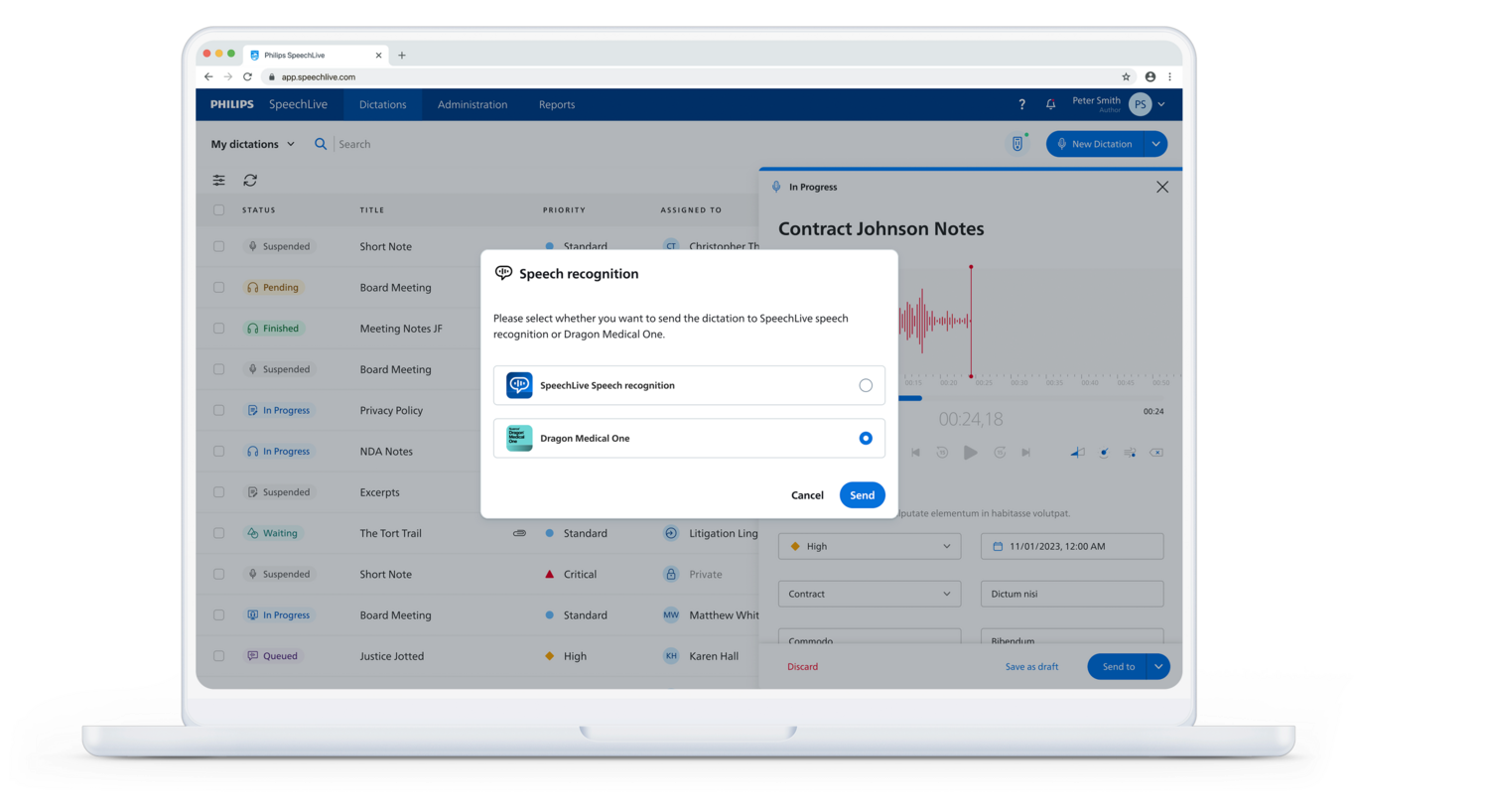 Send dictation to Dragon Medical One for AI Transcription