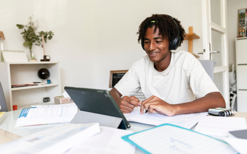 Student using laptop to study